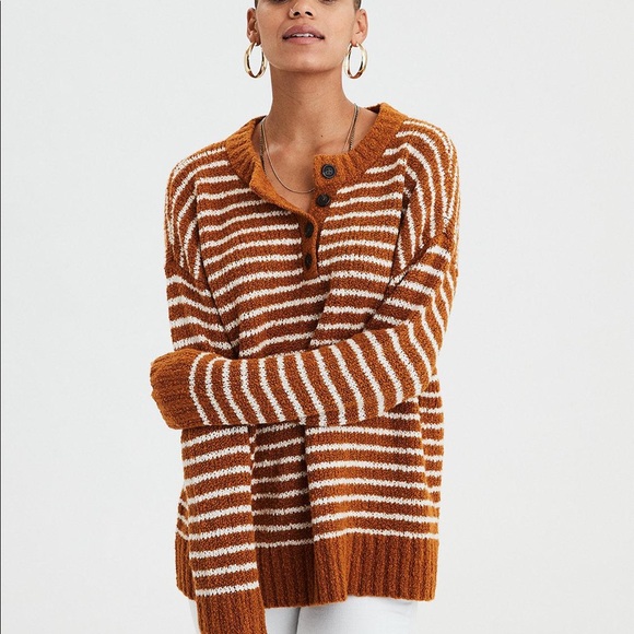 American Eagle Outfitters Sweaters - AMERICAN EAGLE Womens Small Rustic White Stripe Vneck Pullover Sweater